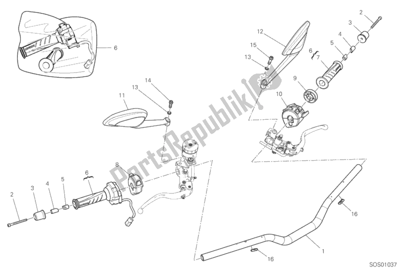 All parts for the Handlebar of the Ducati Streetfighter V4 Thailand 1103 2020